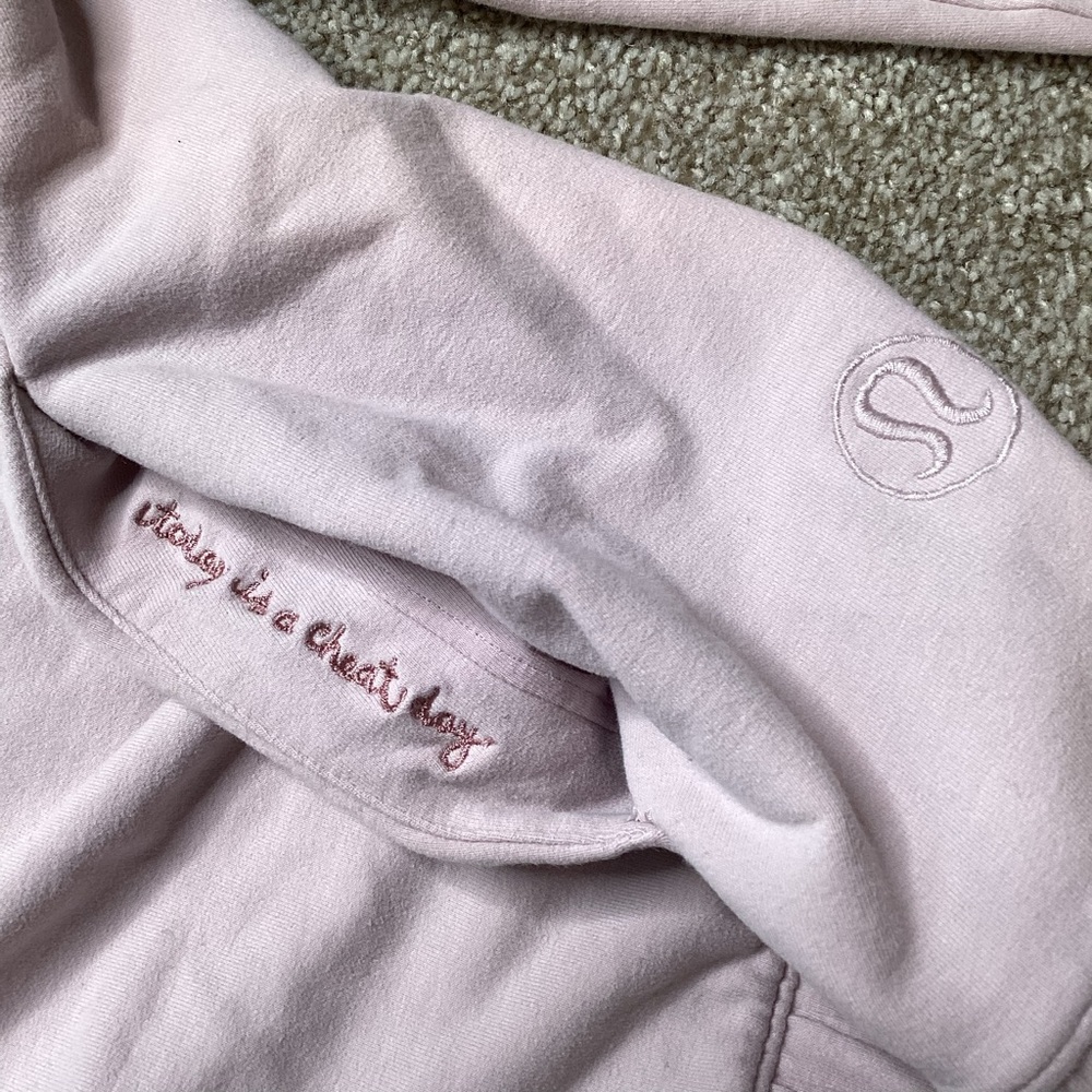 Lululemon Stress Less Pullover Porcelain Pink Sweatshirt Cowl 10 Large - Picture 6 of 7